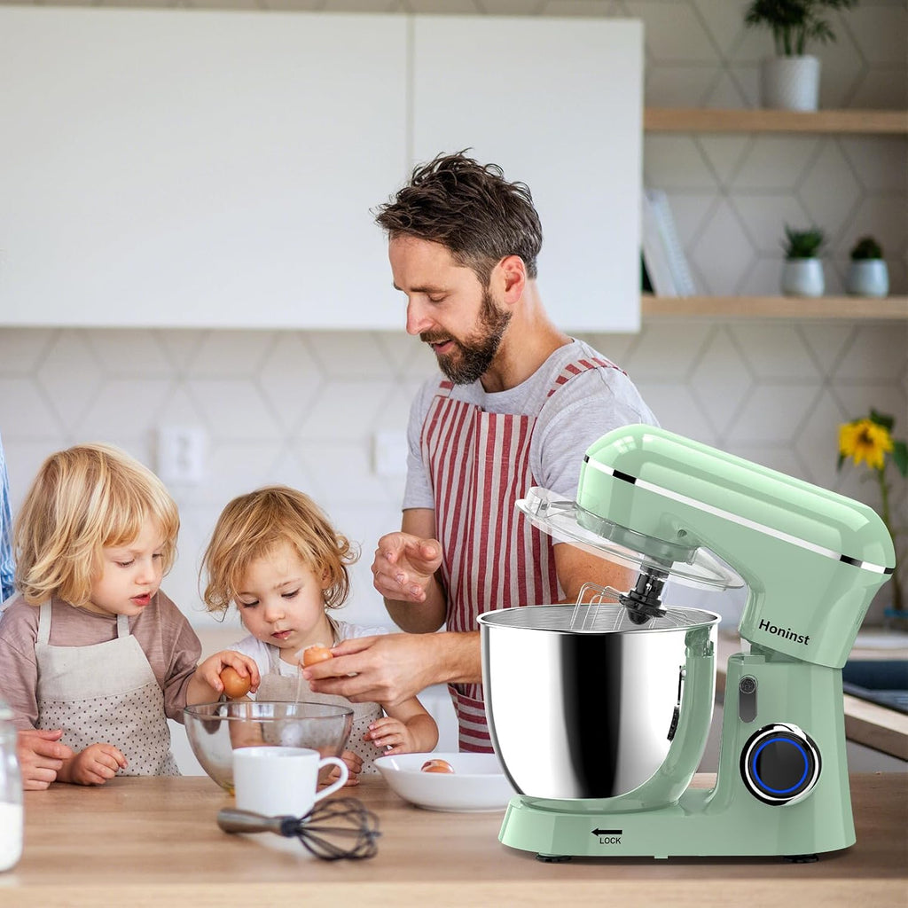 Honinst Stand Mixer, 6.5QT 10-Speed Tilt-Head Electric Stand Mixer, 3-In-1 Kitchen Mixer with Bowl, Dough Hook, Whisk and Beater, Food Mixer for Baking, Cake and Most Home Cooks, Light Green
