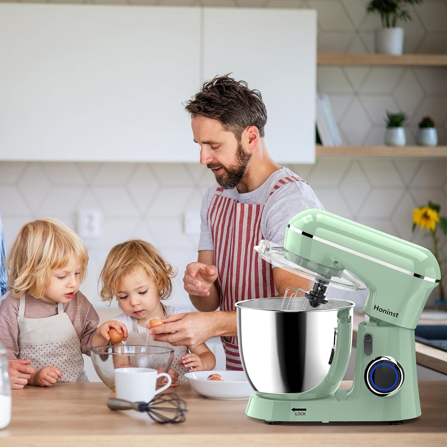 Honinst Stand Mixer, 6.5QT 10-Speed Tilt-Head Electric Stand Mixer, 3-In-1 Kitchen Mixer with Bowl, Dough Hook, Whisk and Beater, Food Mixer for Baking, Cake and Most Home Cooks, Light Green