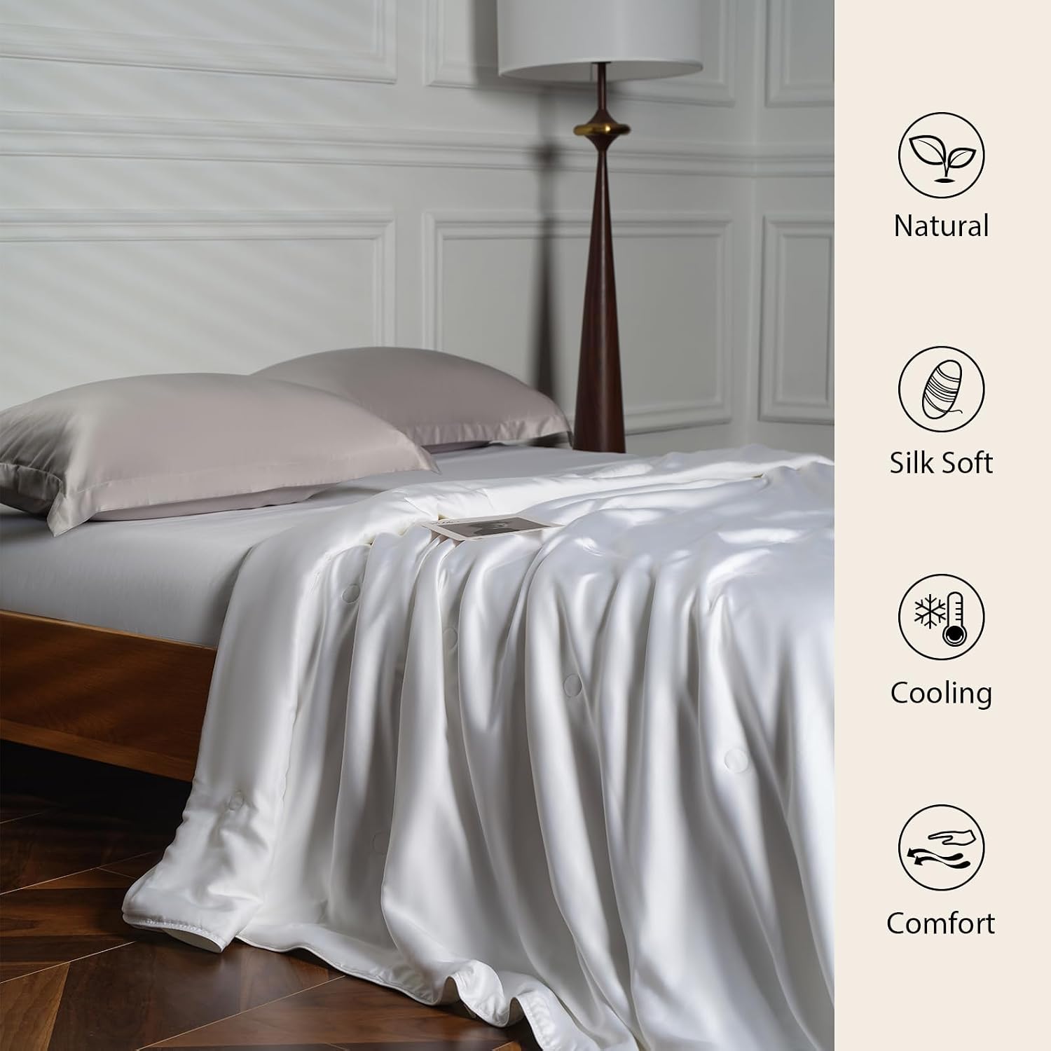 EP Mode Mulberry Silk Filled Quilt with 100% Viscose from Bamboo Fabric, Natural Lightweighted Cooling Comforter (White, Queen 88' X 88')