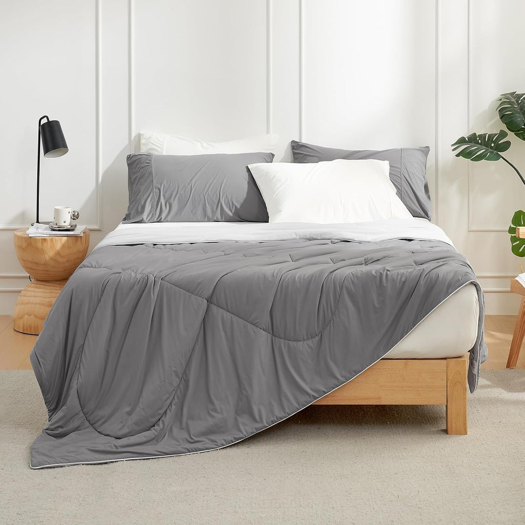 Cozy Bliss Cooling Comforter King XL Size, Cooling Blankets for Hot Sleepers and Night Sweats, Dark Light Gray Summer Comforter for King XL Bed, Breathable Soft Lightweight Silk Smooth