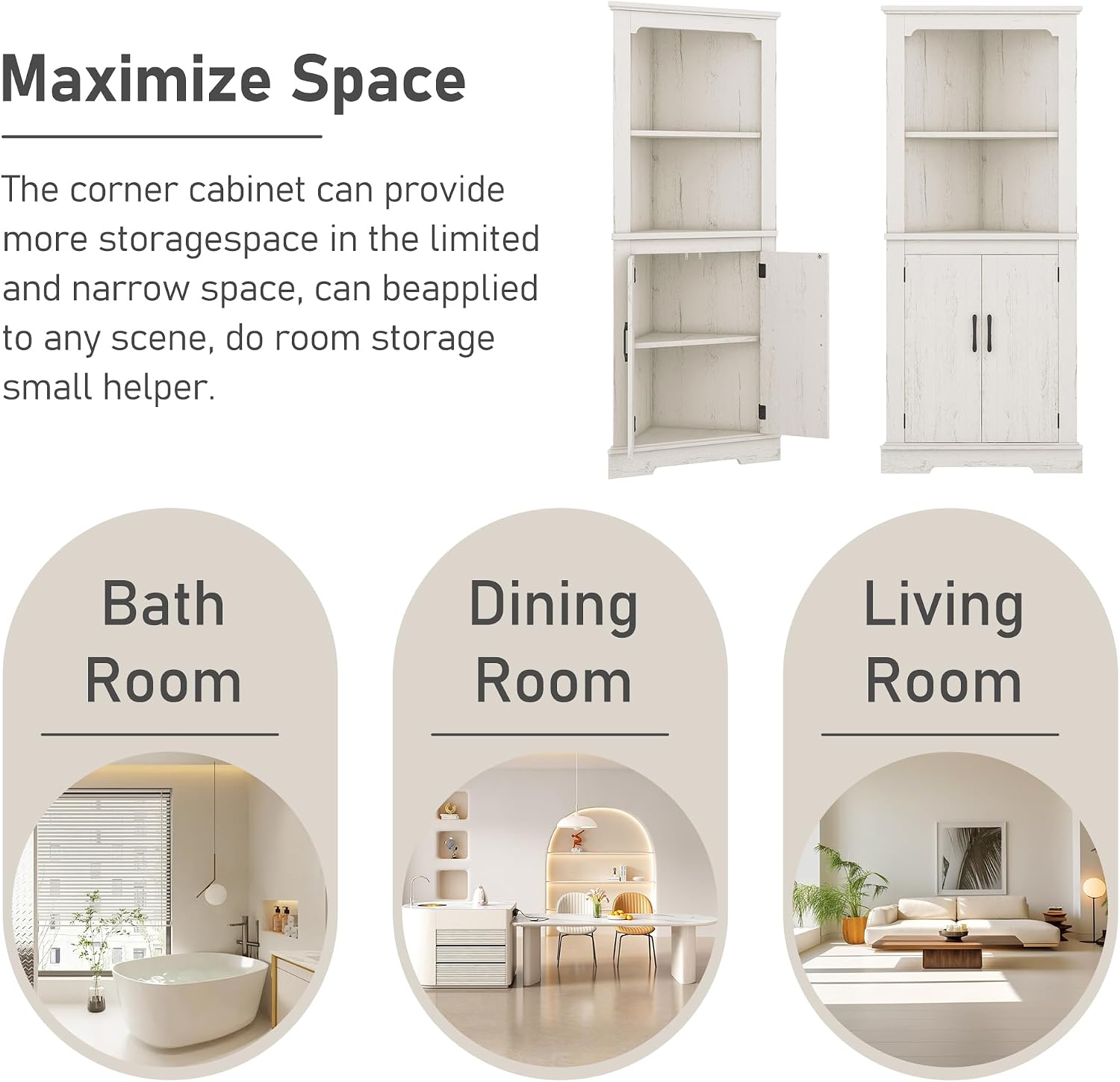 Bellemave Triangle Corner Storage Cabinet, 69.4'' H Tall Bathroom/Kitchen Cabinet with Doors & Shelves, Space-Saving Furniture for Small Spaces (Beige)