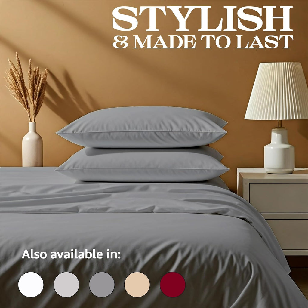 Bluemoon Homes 100% Egyptian Cotton Sheets Queen Size Sheet Set, Luxury Deep Pocket Queen Sheet, 1500 Series Soft & Ultra Smooth, 4 Piece Cool Durable Bedding Sheets & Pillowcases - Dark Grey