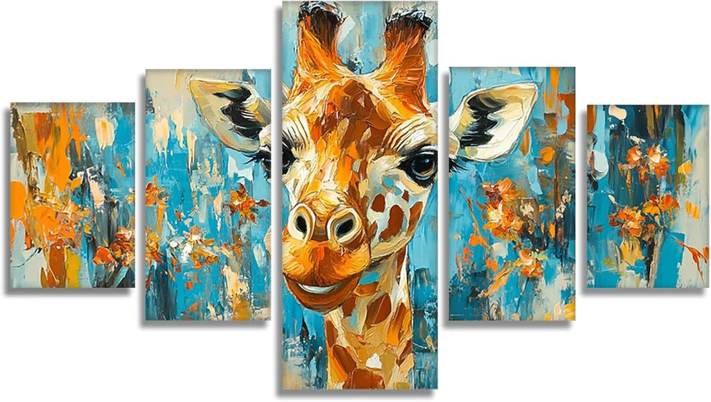 Giraffe Diamond Art 5 Piece Diamond Painting Graffiti 5D DIY Full Square Drill Dimond Art Paintings Crystal Crafts for Adults Gem Painting for Home Decor, Large Artwork for Wall 44 x 90 Inch, Model114