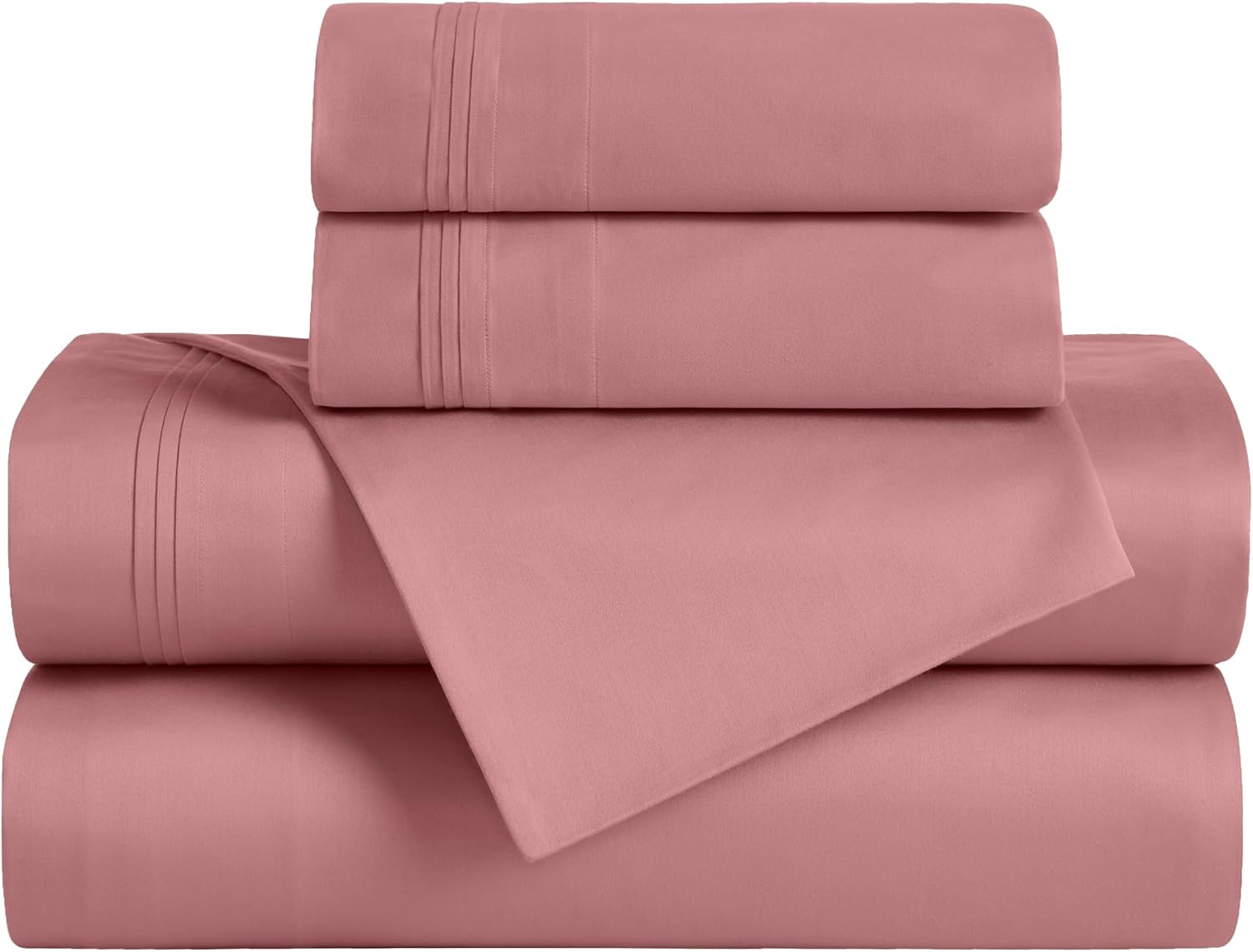 Superior Egyptian Cotton 4 Piece Sheet Set, 650 Thread Count, Eco-Friendly, Sustainable Sheets, Ultra-Soft Basics, Solid, Deep Pocket Fitted Sheet, Flat Sheet, Pillowcases, Queen, Blush