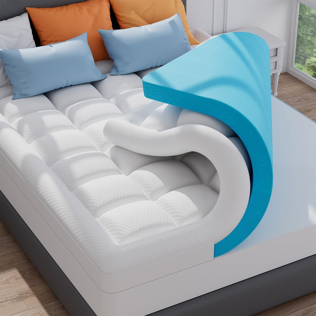 ELEMUSE 3 Inch Full Size Dual Layer Memory Foam Mattress Topper, 2 Inch Cooling Gel Foam, 1 Inch Soft Pillowtop Pad, Pressure Relief Bed Topper for Teen Room, Apartment & Guest Bed, Comfort Support