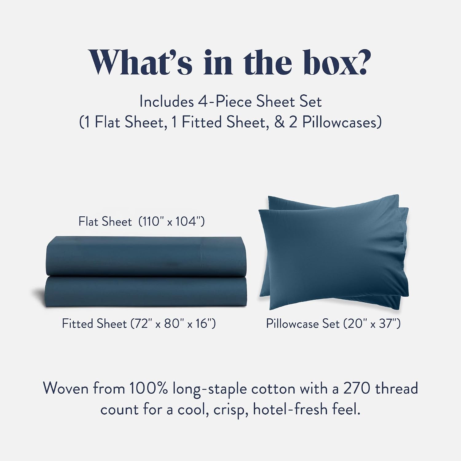 Brooklinen Luxury Percale Sheet Set - 4 Piece 100% Cotton Bed Sheets - 1 Fitted & 1 Flat Sheet, 2 Pillowcases - Cotton Percale Sheets for Hot Sleepers (Queen Size, Abyys Blue)