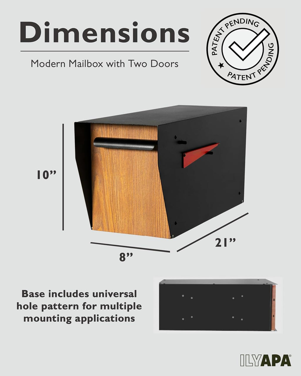 Ilyapa Black Modern Mailbox Post Mount Mailboxes for Outside- Powder Coated Steel Metal Mail Box with Rear Door, Outdoor All Weather & Corrosion Resistant, Stainless Steel Hinges & Magnetic Door