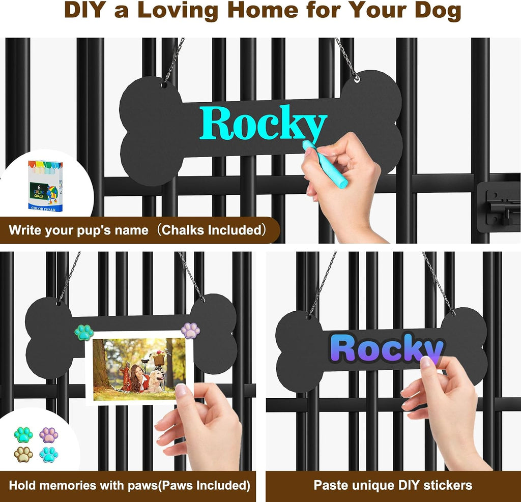 Easycom Dog Crate Furniture Foldable, No Assembly Decorative Dog Kennel Indoor, Dog Crates for Large Dogs(35-60 lb), Wooden Dog Cage with Adjustable Bowls and Name Tag, End Table, Rustic Brown