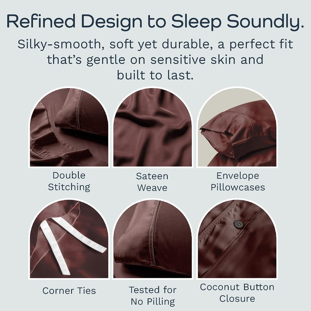 Olive + Crate Queen Size Tencel Duvet Cover Set - Hypoallergenic, Cooling Eucalyptus Duvet Cover for Hot Sleepers with Two Pillowcases - Cacao 3-Piece