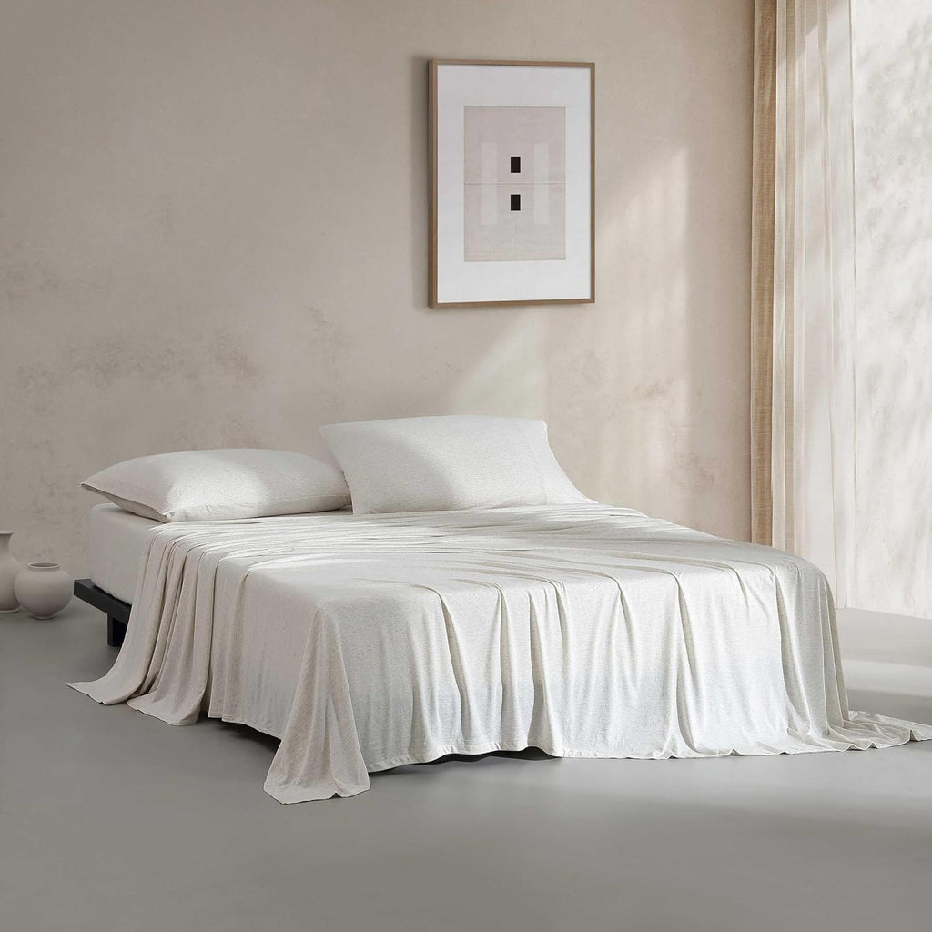 Calvin Klein - King Size Sheets Set, Naturally Soft Cotton-Blend Melange Jersey Bedding - Bed Sheets with Matching Pillowcases & Fitted Sheet (Modern Cotton Ivory/Grey)