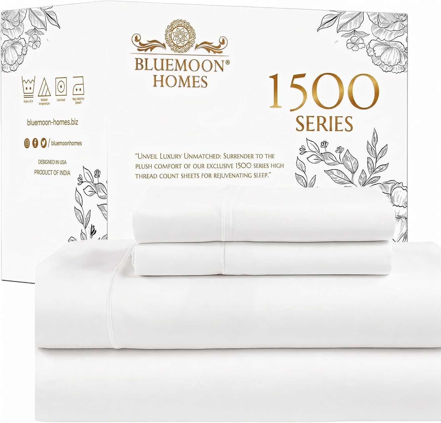 Bluemoon Homes California King Size Egyptian Cotton Sheets, 1500 Series, 4Pc Sheets Set, Smooth Sateen Weave California King Sheet, 16' Deep Pocket, Ultra Luxury Sheet Set - White