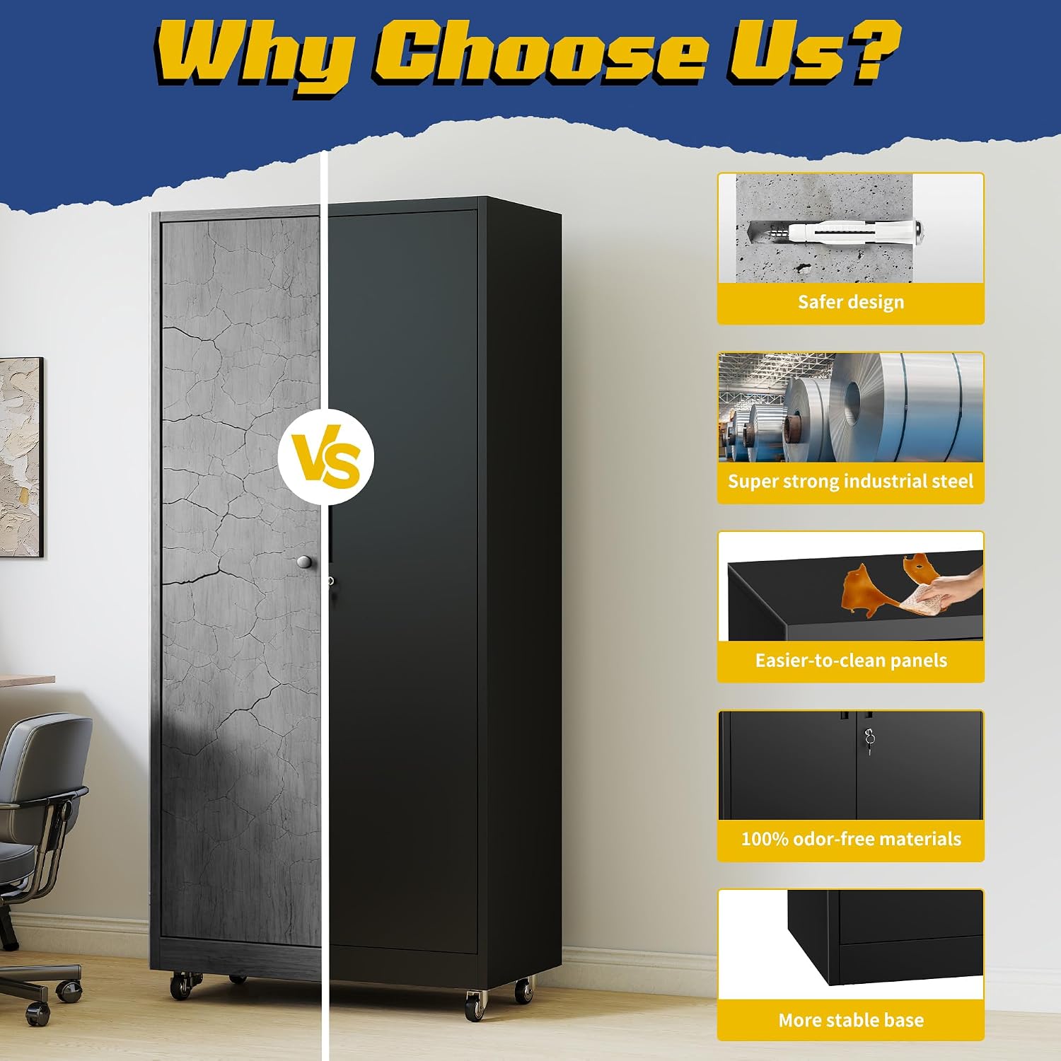 Metal Storage Cabinet with Doors and Adjustable Shelves, 73' Steel Garage Storage Cabinets with Wheels, Locking Tool Cabinet Utility Cabinets for Garage,Bathroom,Kitchen,Home Office,School