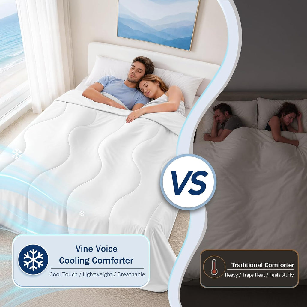 Cooling Blanket Comforter Hot Sleepers King/Cali King Soft Cooling Blanket, Double-Sided Cool Bedding for Night Sweats, All-Season Lightweight Comforter(106 * 90inch, Arctic White)