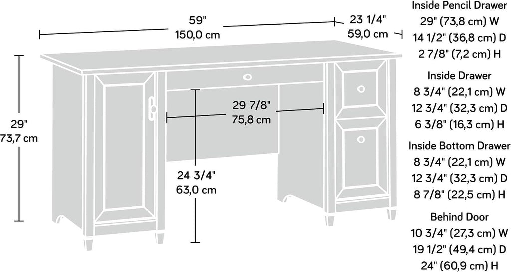 Sauder Edge Water Computer Desk with Storage Drawers, Home Office Desk, in Estate Black