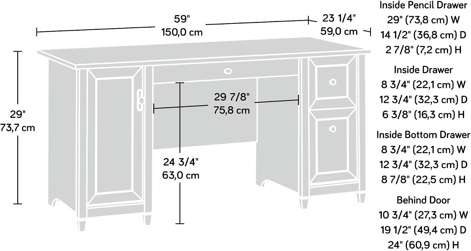 Sauder Edge Water Computer Desk with Storage Drawers, Home Office Desk, in Estate Black
