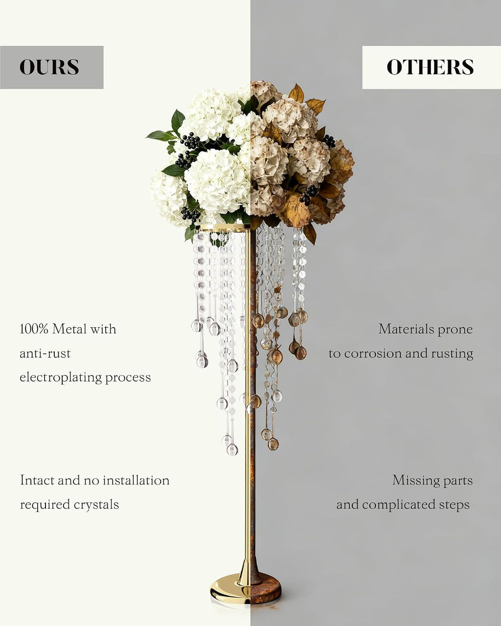 12 Pcs Tall Gold Crystal Wedding Centerpieces for Tables - 29.53' Tall Flower Stand for Wedding with Crystal Gold Vases for Centerpieces - 108g Weighted Base (Bases para Centros De Mesa)