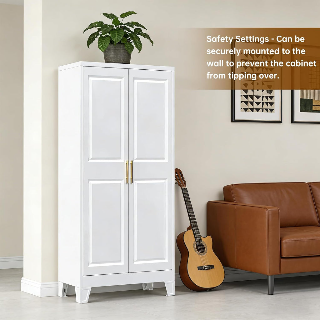 Metal Kitchen Pantry Cabinet with Adjustable Shelf, Pantry Cabinet with Doors, Freestanding Floor Cabinet for Kitchen, Home, Required Assembly, White