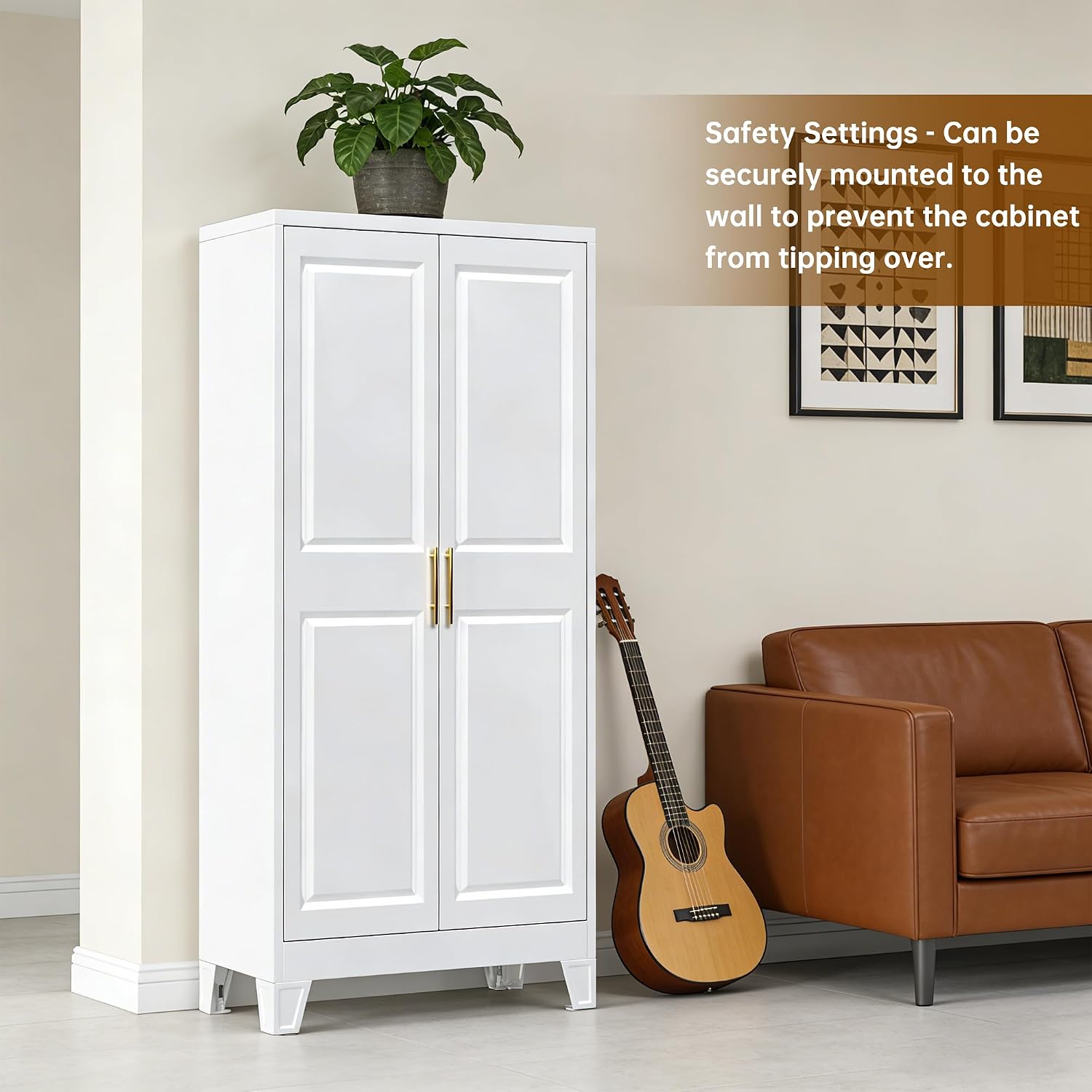 Metal Kitchen Pantry Cabinet with Adjustable Shelf, Pantry Cabinet with Doors, Freestanding Floor Cabinet for Kitchen, Home, Required Assembly, White