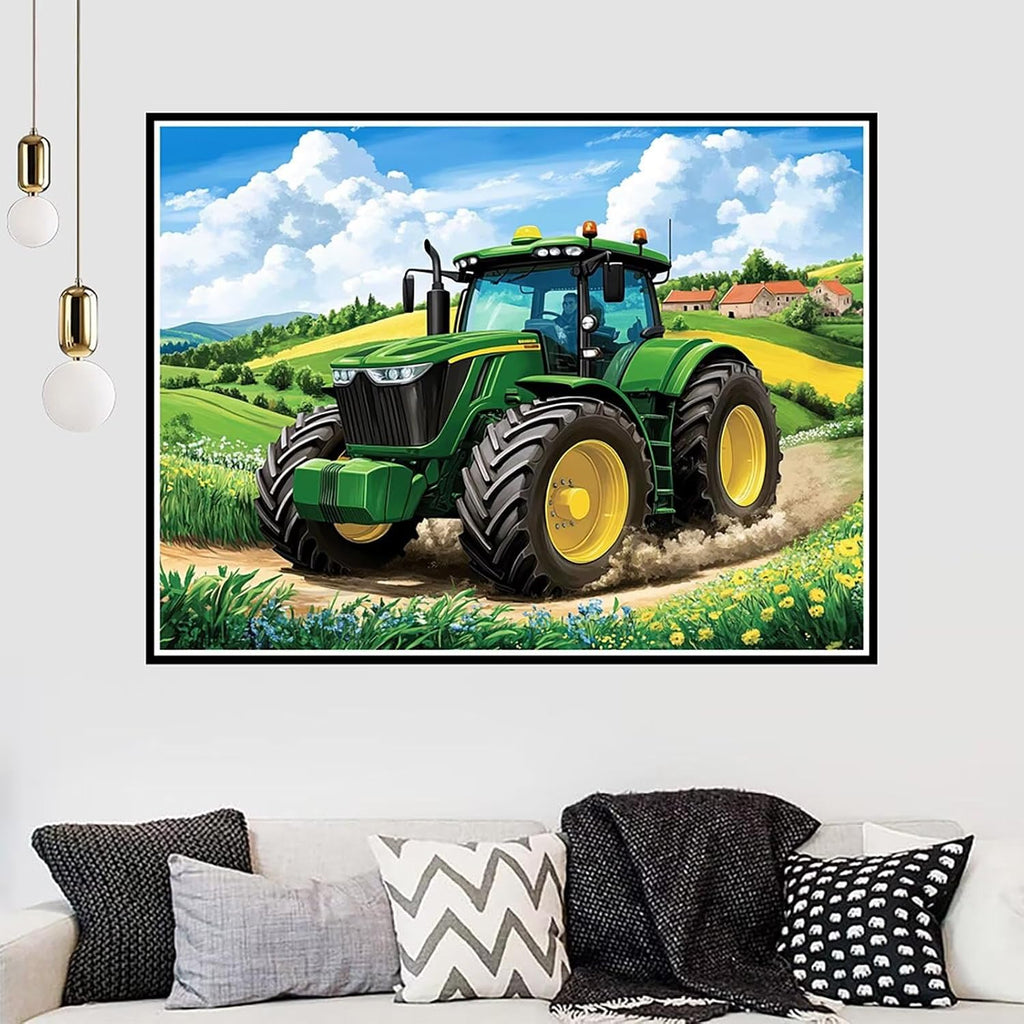Diamond Art Tractor Diamond Painting Farm Dimond Art Painting for Adults Beginners, DIY 5D Crystal Gem Crafts Mosaic Kits for Adults Hobbies for Women Gifts, Home Wall Room Decor, 52'x40' -zjn2501111