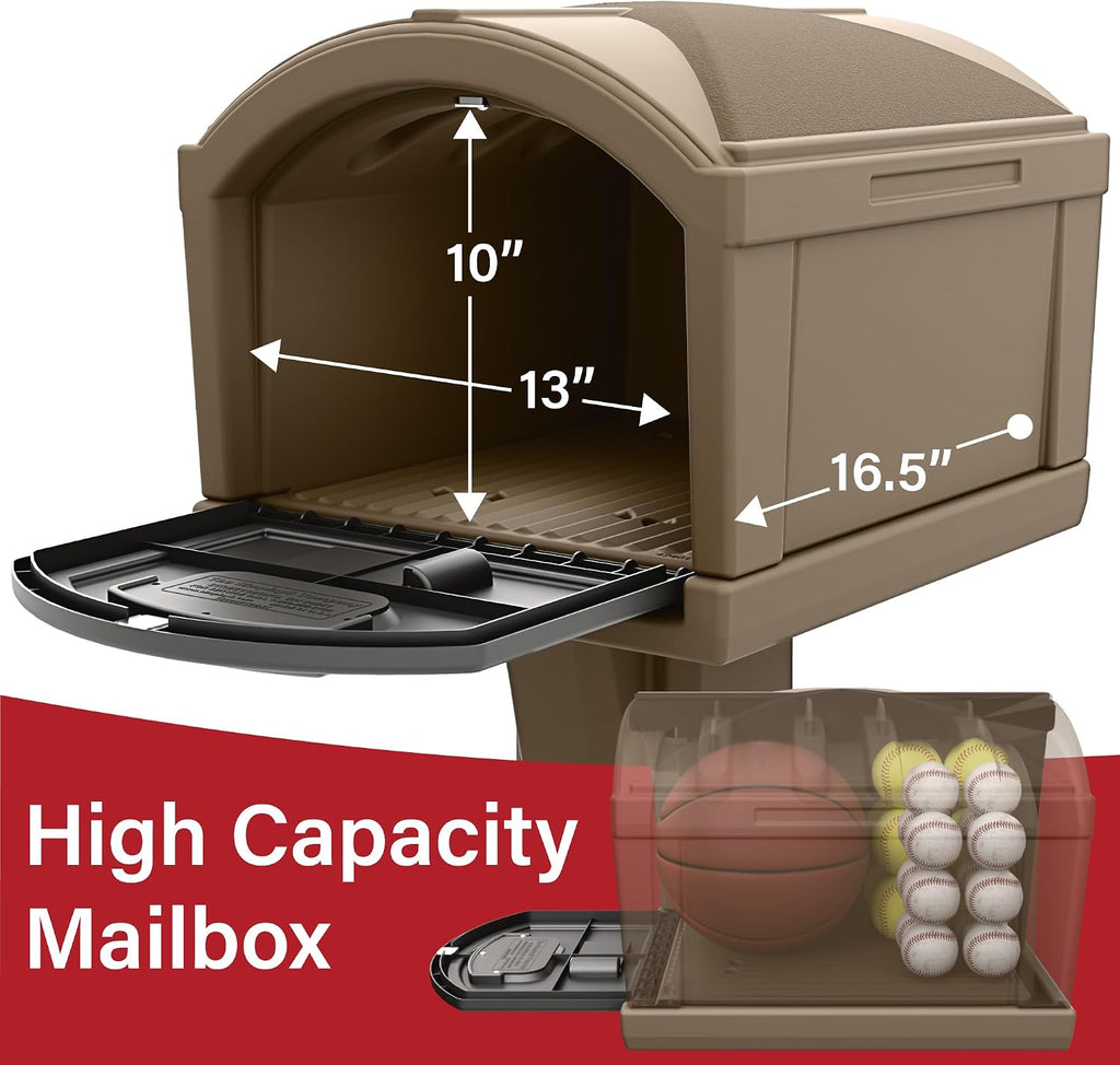 Simplay3 USPS T4 Extra Large Capacity XL Dig-Free Mailbox with Durable Double-Wall Construction, Weather-Resistant Design, and Easy No-Dig Installation, Driftwood, Made in the USA