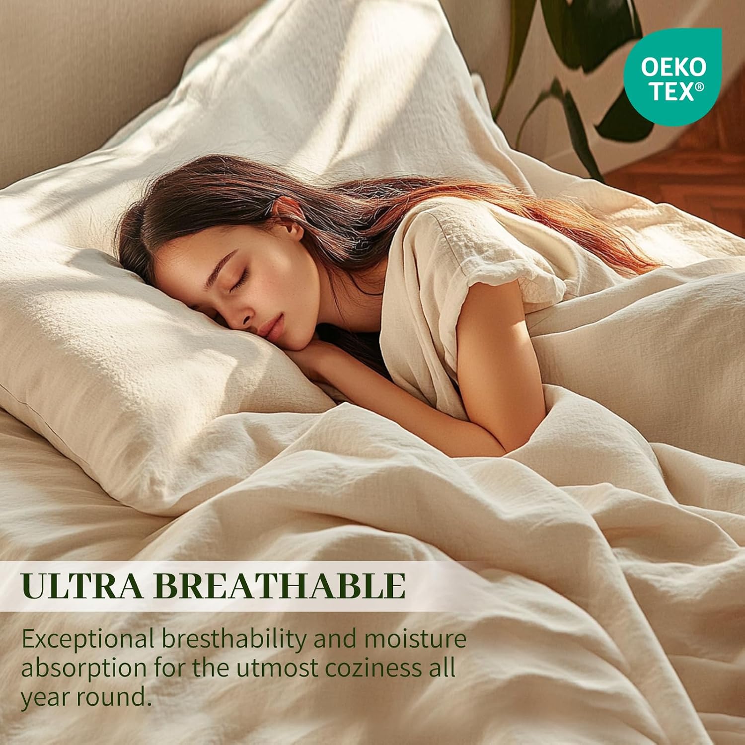 MEISHANG 100% French Pure Linen Sheets King Size - Bed Sheets 4 Piece Sets, Soft Durable Flax Linen, Anti-Tear Breathable Oeko-Tex Certified with 16' Deep Pocket (Forest Green)