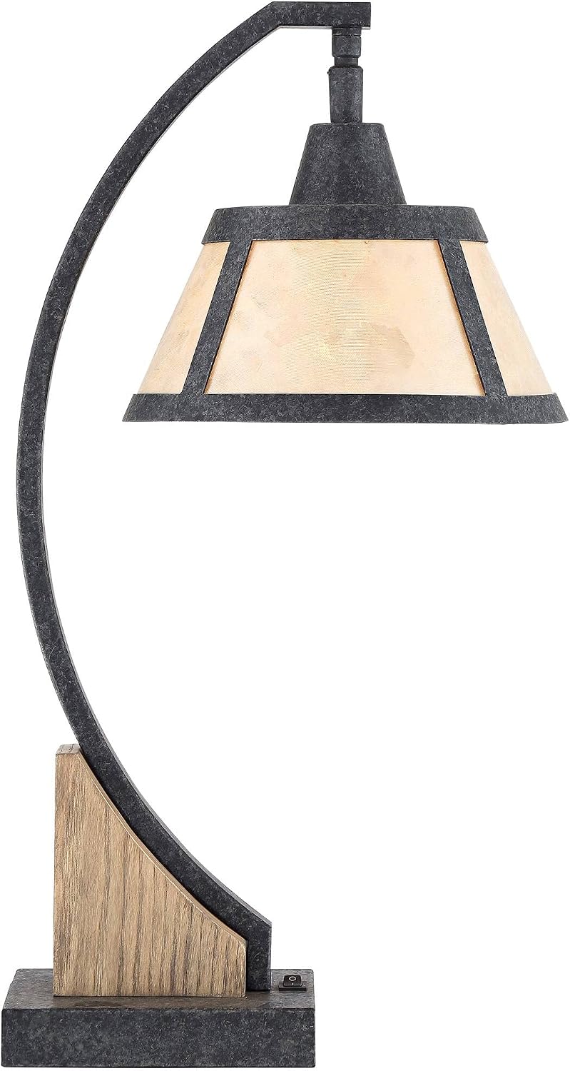 Franklin Iron Works Oak River 22' High Rustic Farmhouse Desk Table Lamp with USB Charging Ports A+C and AC Power Outlet in Base Gray Wash Mica Shade Living Room Bedroom House Bedside Nightstand Home