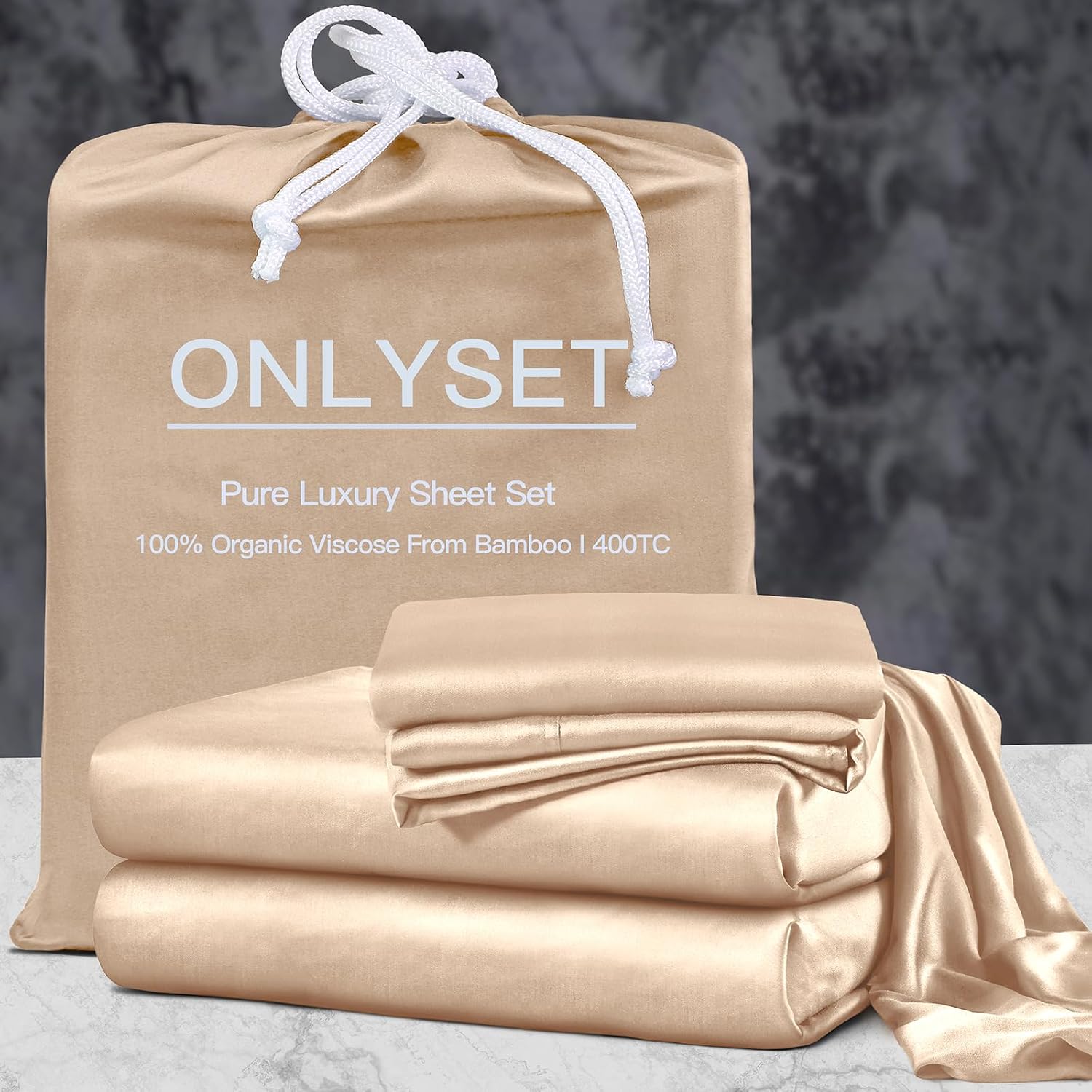 18-24 Inch Extra Deep Pocket California King Size Sheets Set, 100% Viscose Derived from Bamboo Sheets Cal King Size Bed Sheets, 4Pcs Soft Taupe Cooling Sheets for Hot Sleepers