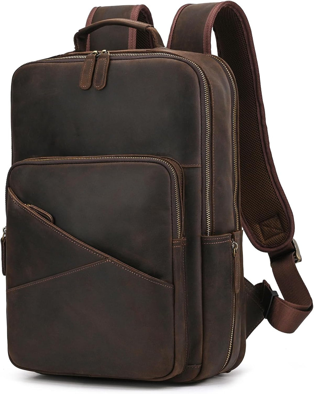 Vintage Full Grain Leather Backpack for Men, 16' Laptop Rucksack For Men Hiking Trave Work Business Bag, Dark Brown