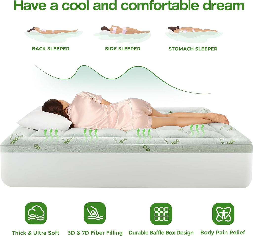 Ultra Soft Mattress Topper King Size Viscose Derived from Bamboo, Thick Pillow Top Mattress Pad Cover for Back Pain, Cooling Mattress Protector with 8-21 Inch Deep Pocket
