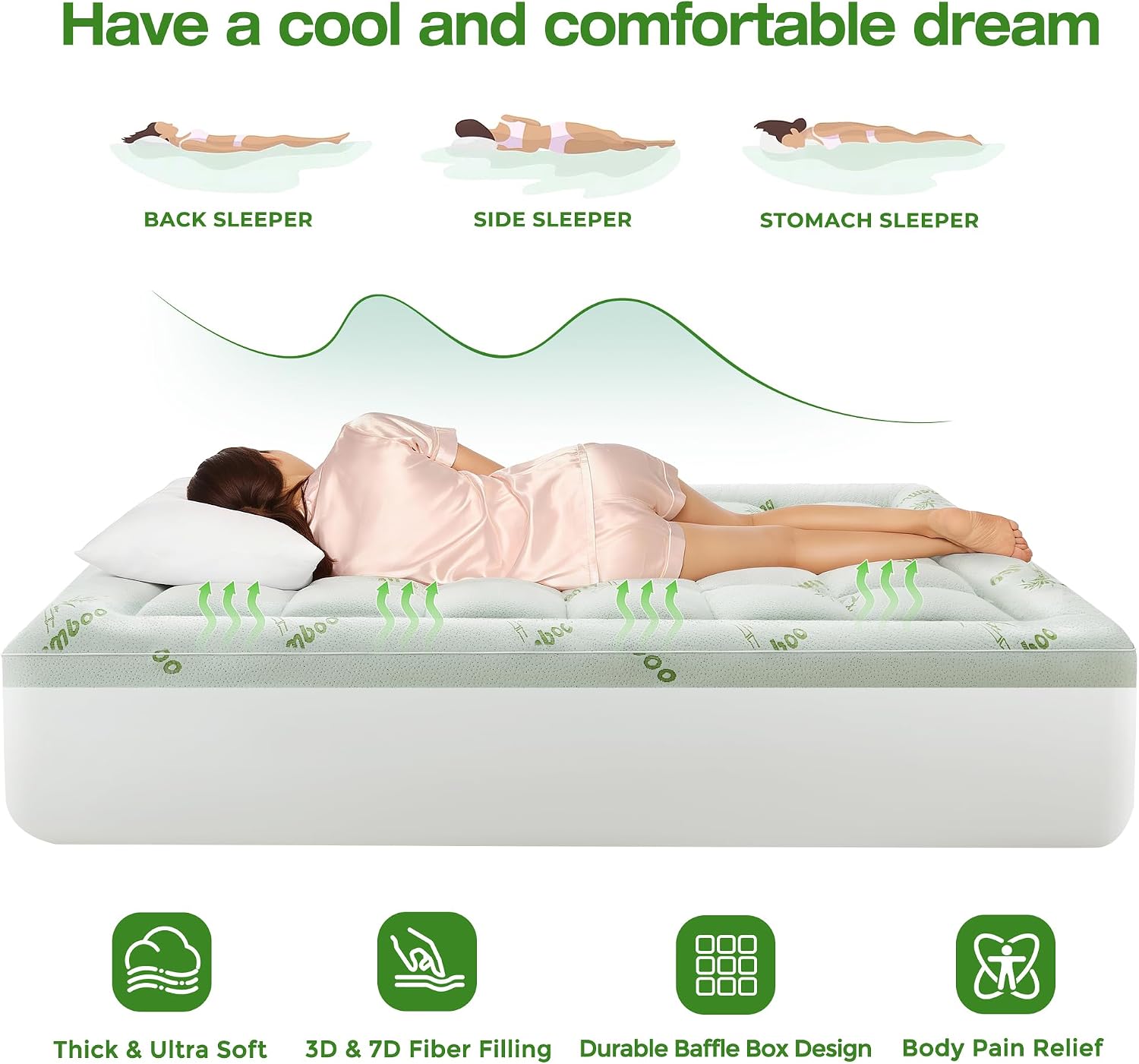 Ultra Soft Mattress Topper King Size Viscose Derived from Bamboo, Thick Pillow Top Mattress Pad Cover for Back Pain, Cooling Mattress Protector with 8-21 Inch Deep Pocket