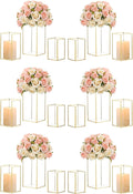 Hewory Glass Hurricane Candle Holder Set of 18, Gold Large Hurricane Centerpiece for Table, Tall Floor Square Pillar Candle Holders Lantern Set for Wedding, Anniversary, Party, Fireplace, Dining Room