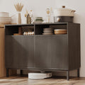 Mericonia Farmhouse Buffet Sideboard Cabinet with Storage, Fluted Coffee Bar with Doors and Adjustable Shelves, Modern Wood Console Cabinet for Kitchen, Livingroom (Fluted 4 Door, Grey)