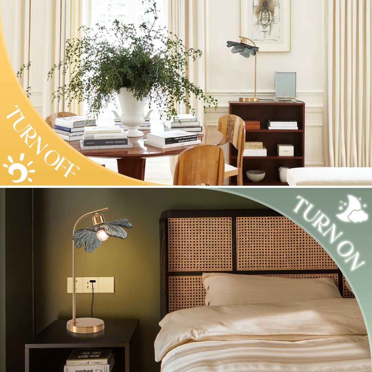 2 Pack Gold Table lamp Mid CenturyTable Lamps with Touch Switch Dark Green Glass Shade nightstand lamp Side Desk lamp Small Table lamp Glass Table Light for end Table Bedroom Farmhouse