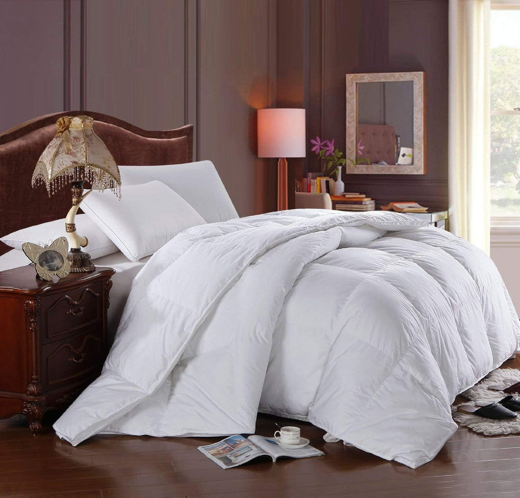 Royal Hotel Bedding Down Comforter, Hypoallergenic Down Comforters, Light and Buffy, 100% Cotton Solid Shell, Medium Warmth, Duvet Insert, Oversized Queen