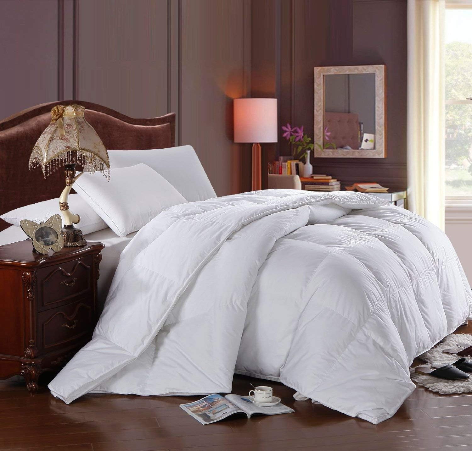 Royal Hotel Bedding Down Comforter, Hypoallergenic Down Comforters, Light and Buffy, 100% Cotton Solid Shell, Medium Warmth, Duvet Insert, Oversized Queen