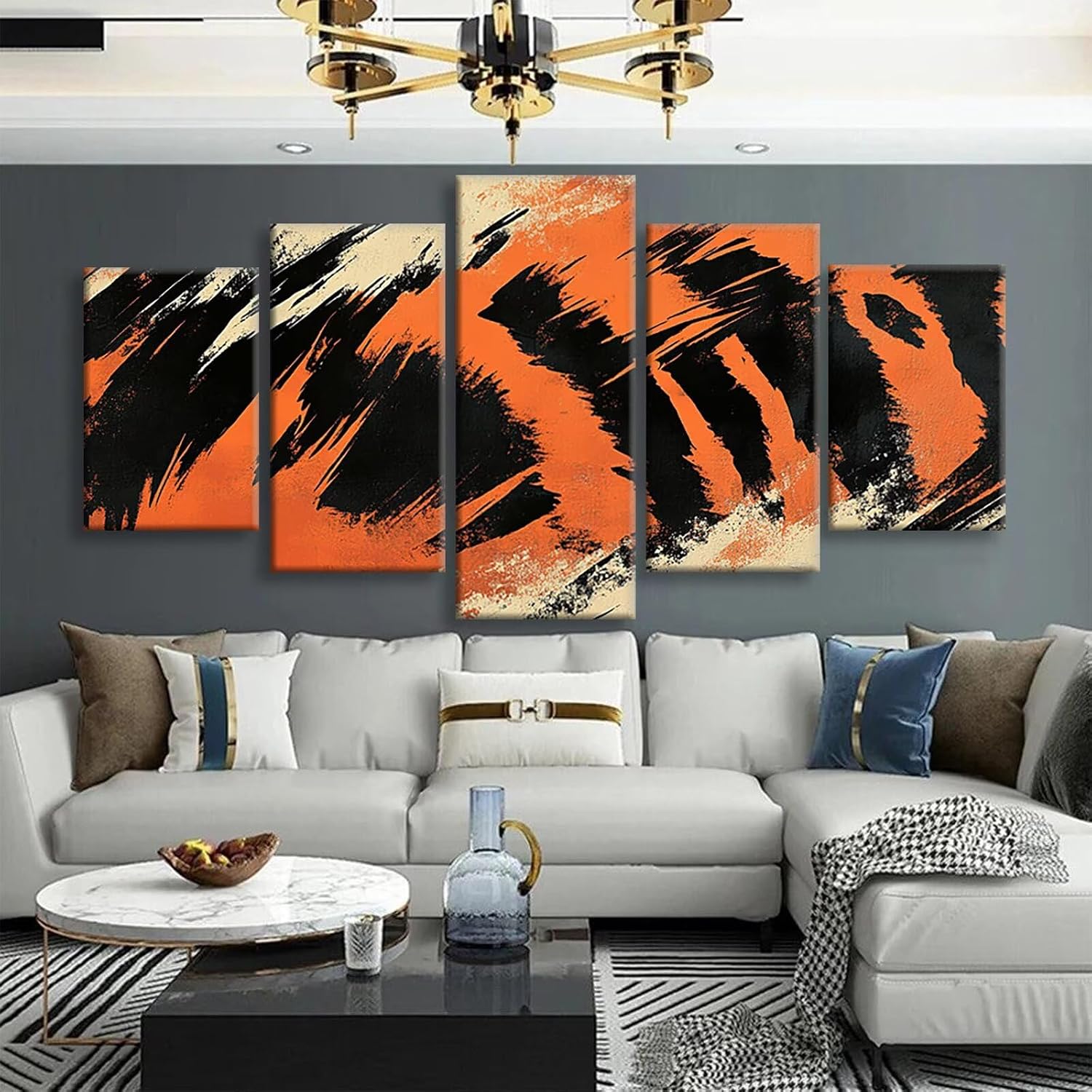 Abstract Diamond Art 5 Piece Diamond Painting Japanese Style 5D DIY Full Round Drill Dimond Art Paintings Crystal Rhinestones Crafts for Adults Gem Painting for Home Decor, 40 x 80 Inch, Model465