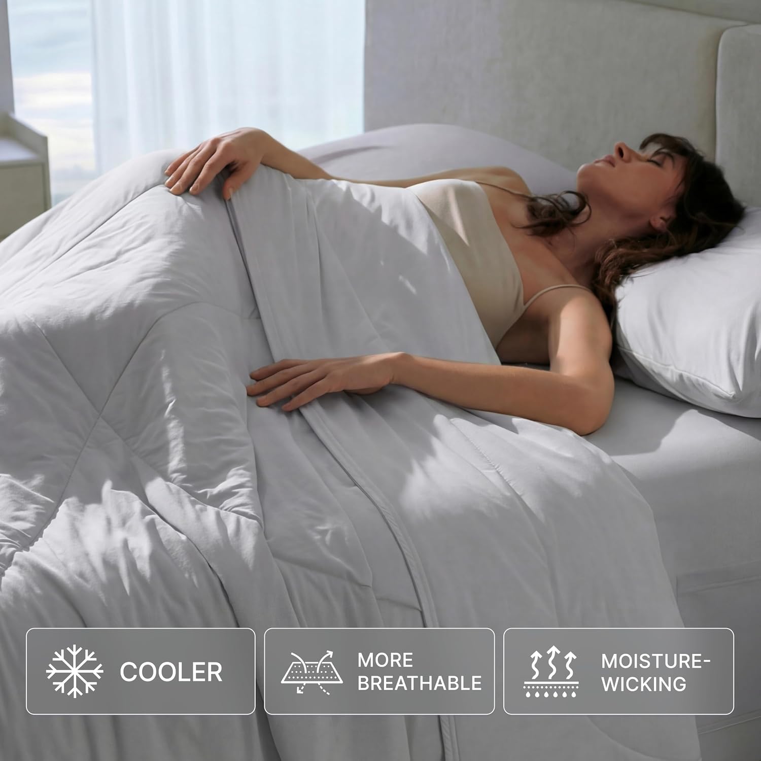 Breescape Cooling Comforter Queen Size - BlendTek™ Q-Max>0.46 Tech, Breathable Blanket for Hot Sleepers & Night Sweats Relief, Premium Lightweight Summer Bedding, 96x96 Inches, Misty Gray