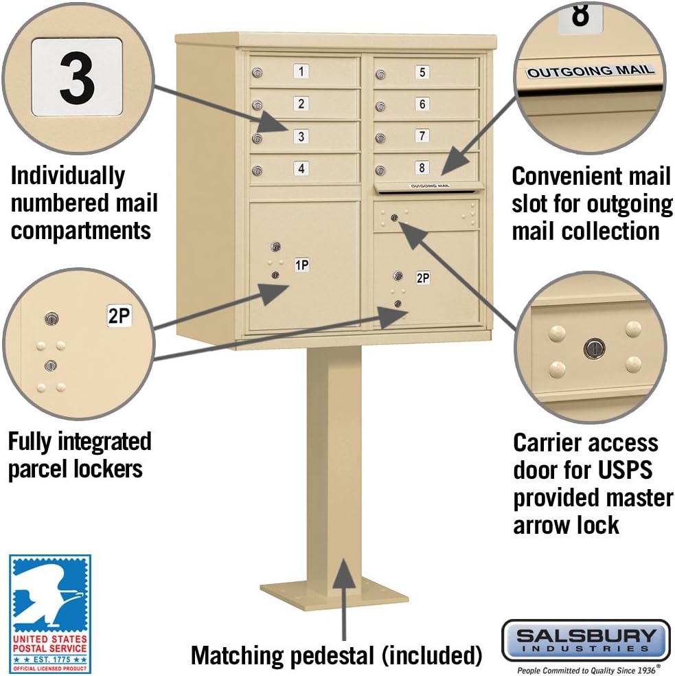 Salsbury Industries 3308SAN-U 8 A Size Doors, United States Postal Access Type I Cluster Box Unit, Sandstone