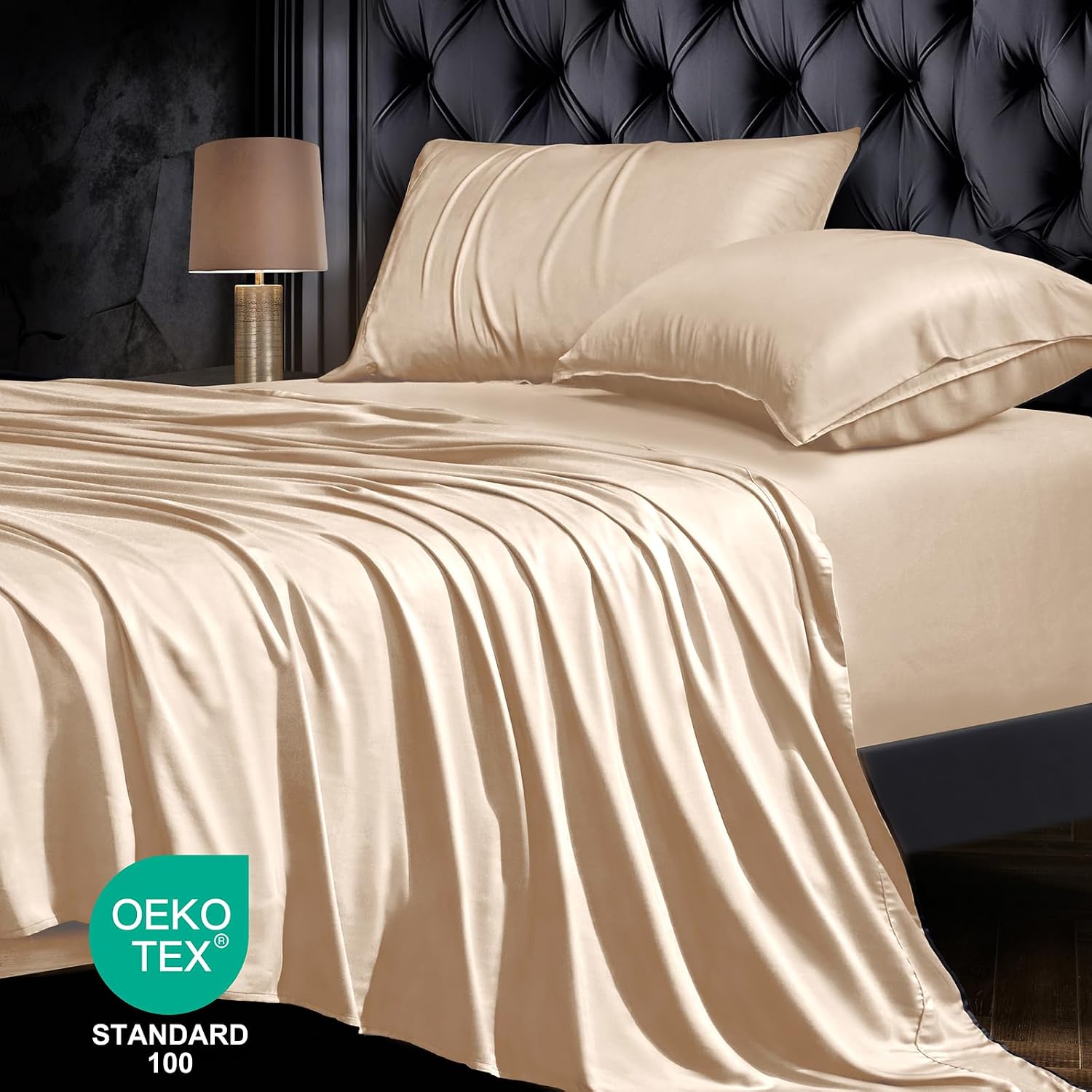 18-24 Inch Extra Deep Pocket California King Size Sheets Set, 100% Viscose Derived from Bamboo Sheets Cal King Size Bed Sheets, 4Pcs Soft Taupe Cooling Sheets for Hot Sleepers