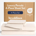 Brooklinen Luxury Percale Sheet Set - 4 Piece 100% Cotton Bed Sheets - 1 Fitted & 1 Flat Sheet, 2 Pillowcases - Cotton Percale Sheets for Hot Sleepers (Full Size, Cream)