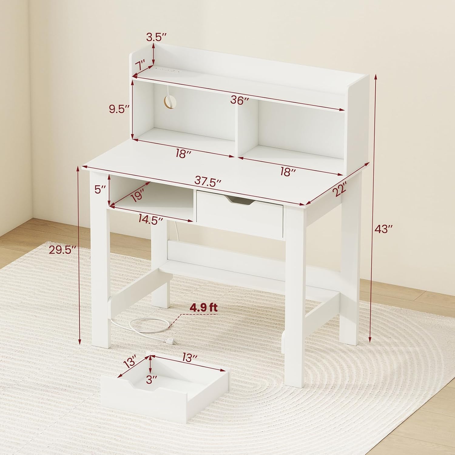 Giantex White Computer Desk with Hutch, Home Office Desk with Power Outlets, USB Ports, Type-C, Storage Shelf & Drawer, Modern Laptop PC Table Computer Workstation, Study Writing Desk for Bedroom