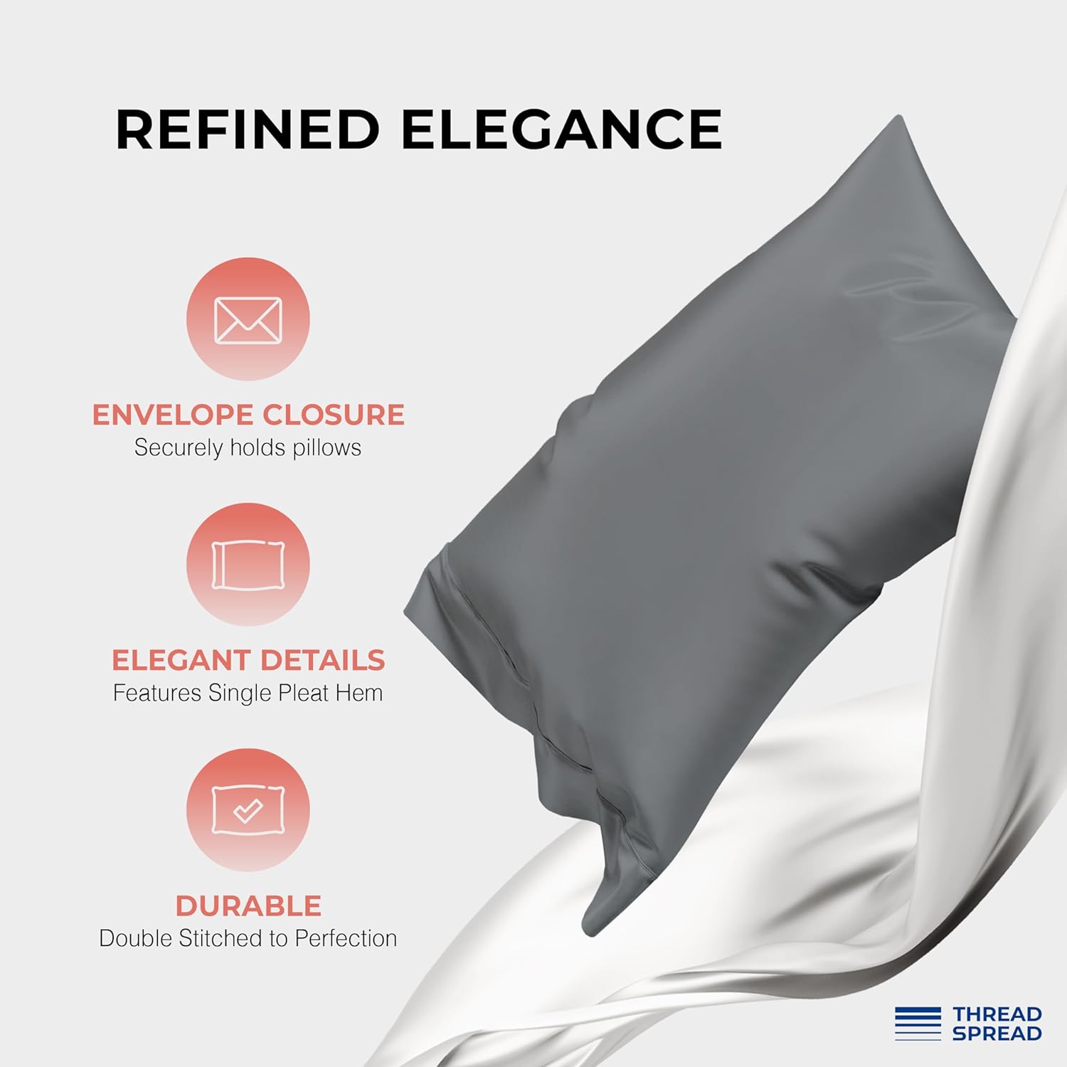 THREAD SPREAD 100% Egyptian Cotton Queen Sheets Set - 1200 Series Plush Collection Luxury Egyptian Cotton Sheets Queen Size Deep Pocket (4 PC, Dark Grey), Soft, Cooling, Sateen Weave Sheet Set