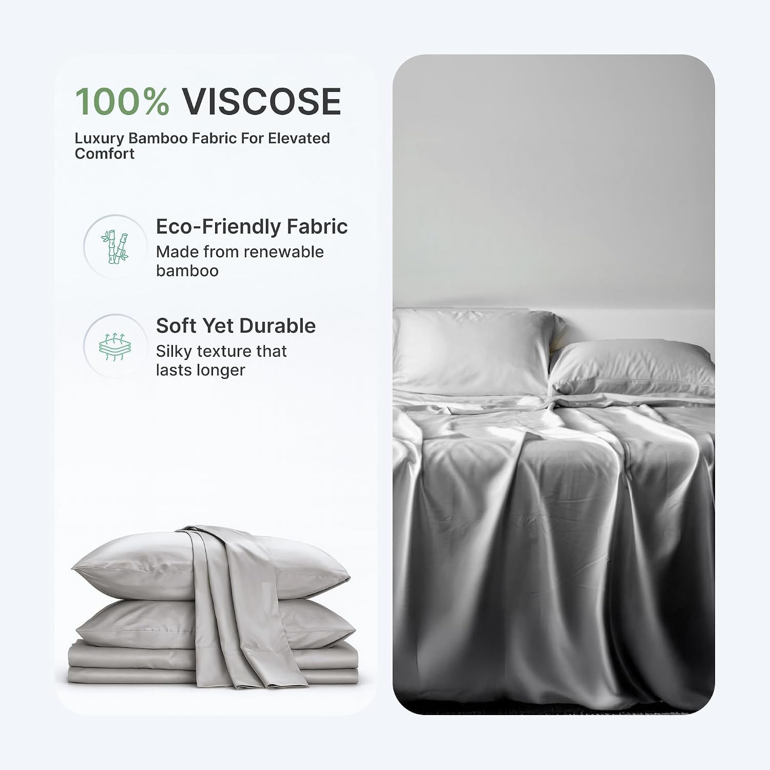 BedVoyage Cooling Sheets Queen – Viscose from Bamboo, Sheet Set for Hot Sleepers, 18' Deep Pocket, Soft Breathable Bedding, Stone