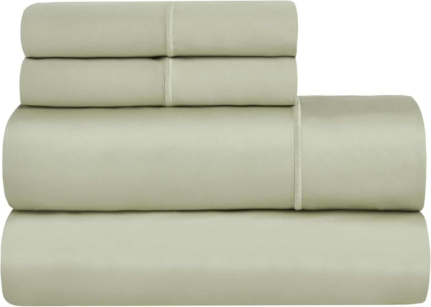 Superior Egyptian Cotton 1500 Thread Count Bed Sheet Set, Daily Soft Sheets, Embroidered Marrow Stitch Hem, Bedding Essentials, 1 Deep Pocket Fitted Sheet, 1 Flat Sheet, 2 Pillowcases, Queen, Sage