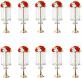 Set of 10pcs Crystal Flower Stand Gold Centerpieces Tall Metal Flower Arrangement Vase for Wedding Party Dinner Event Hotel Home Decor