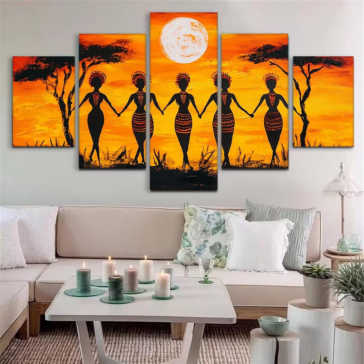 Africa Diamond Art 5 Piece Diamond Painting Woman 5D DIY Full Round Drill Dimond Art Paintings Rhinestones Crafts for Adults Gem Painting for Home Decor, Large Artwork for Wall 60 x 120 Inch, Model399