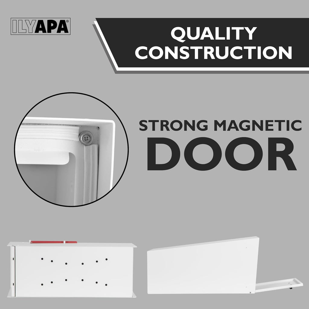 Ilyapa Modern Mailbox with Angle Design Post Mount - White Powder Coated Metal Mailbox - Waterproof for Curbside Parcels, with Magnetic Close Door