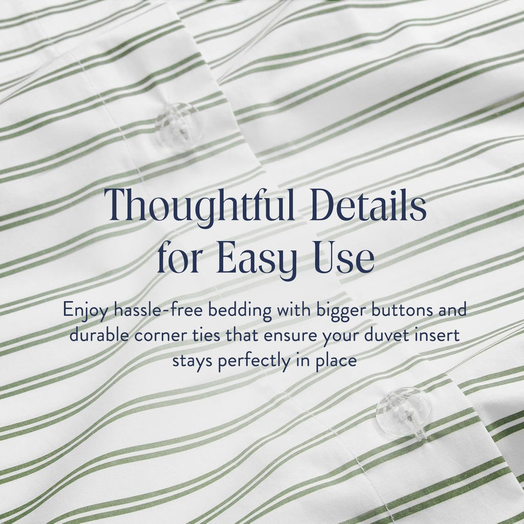 Brooklinen Luxury Sateen Duvet Cover - 100% Cotton, Full/Queen Size in Green Tandem Stripe with Extra-Long Corner Ties and Button Closure - Best Full/Queen Duvet Covers