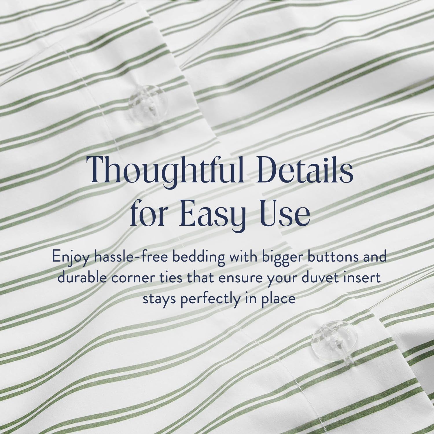 Brooklinen Luxury Sateen Duvet Cover - 100% Cotton, Full/Queen Size in Green Tandem Stripe with Extra-Long Corner Ties and Button Closure - Best Full/Queen Duvet Covers