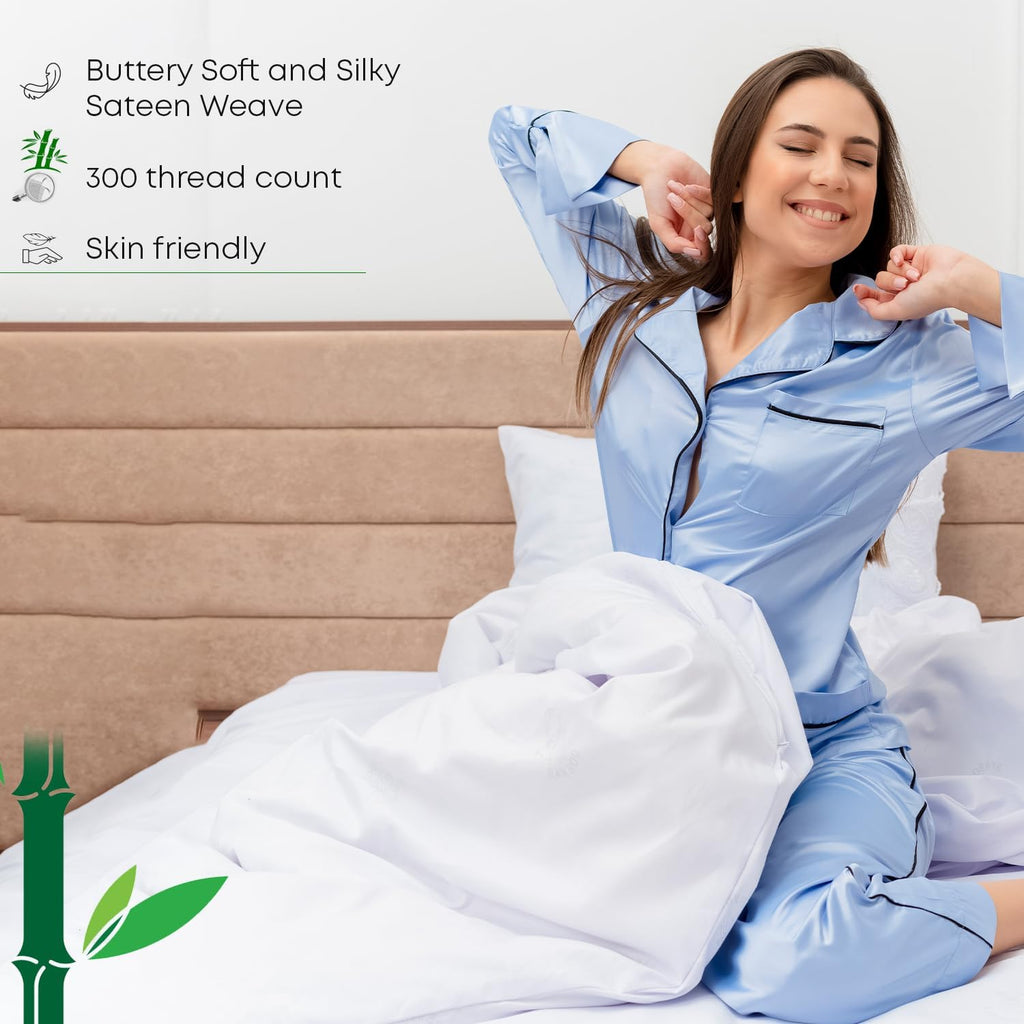 Linenwalas Duvet Cover Set Oversized King Size - Viscose Derived from Bamboo Soft, Breathable, Light Weight, Cooling Comforter Cover with Zipper Closure and Corner Ties (Oversized King, Bahamas Blue)